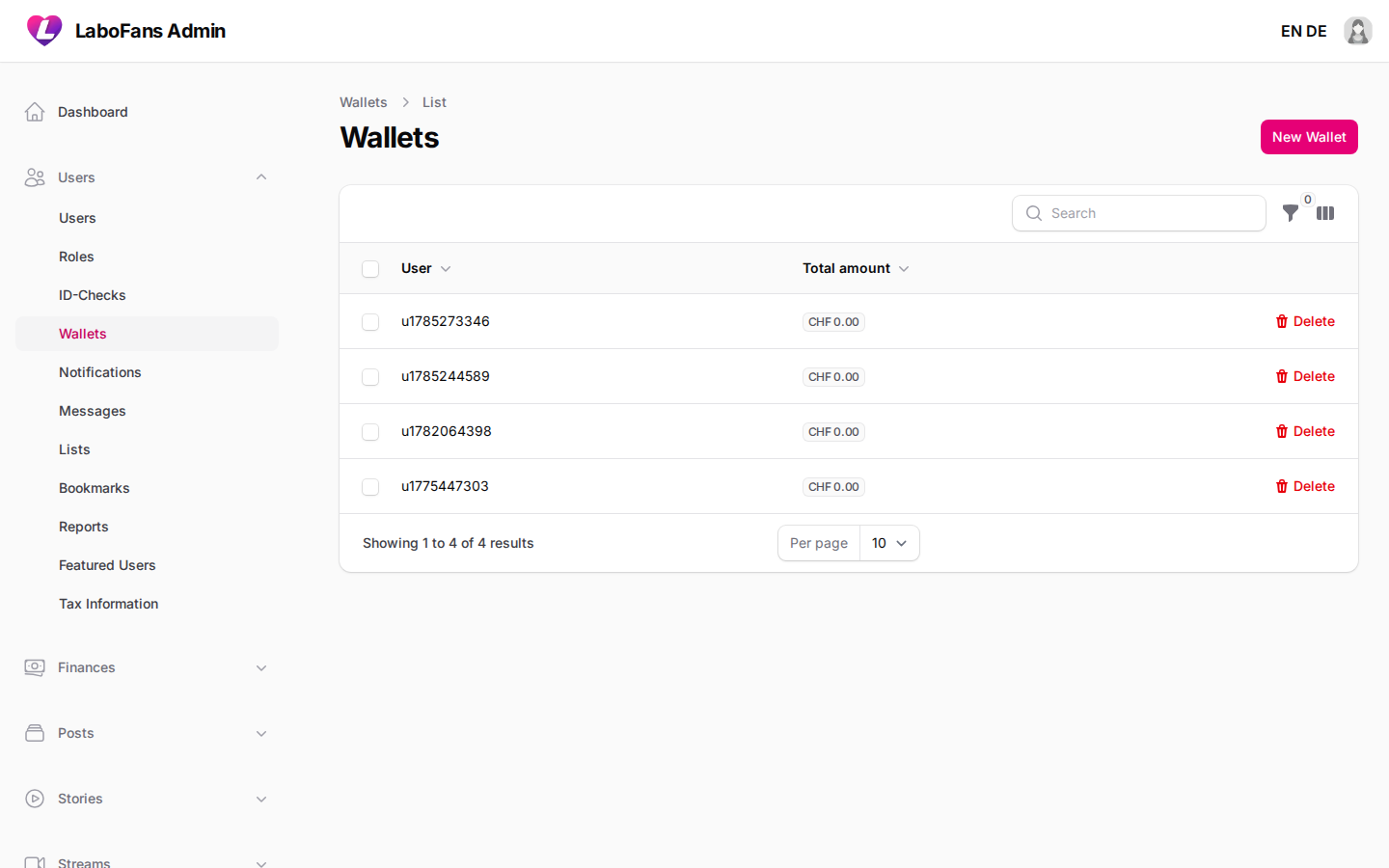 Wallets screenshot