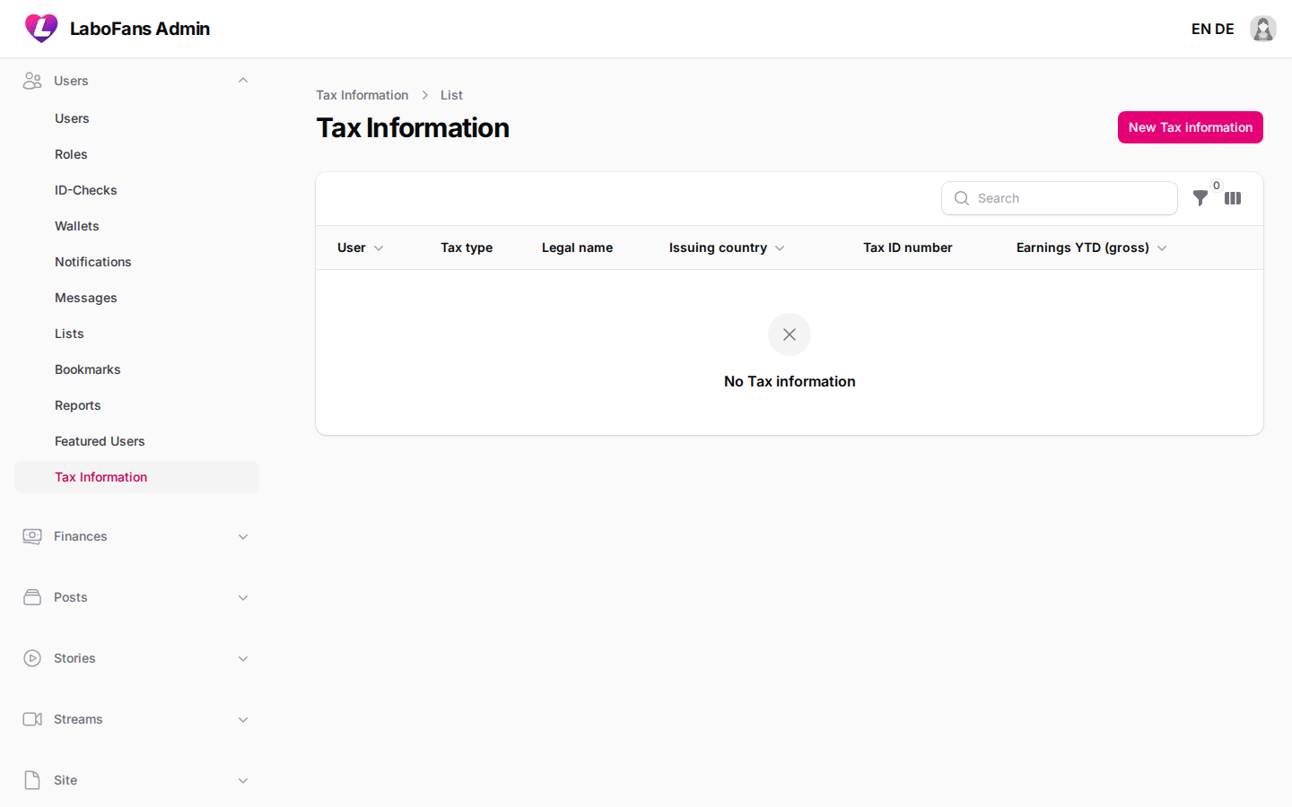 Tax Information screenshot