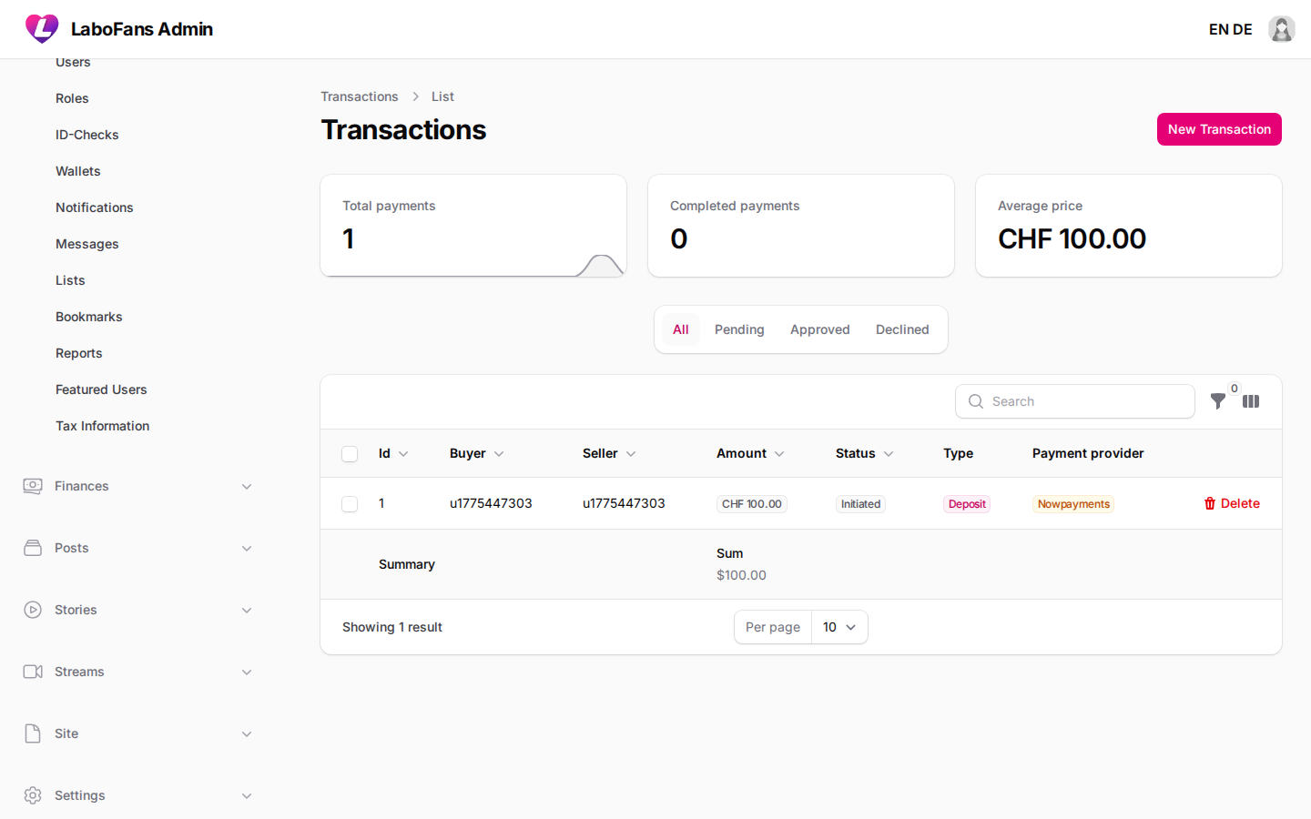 Transactions screenshot