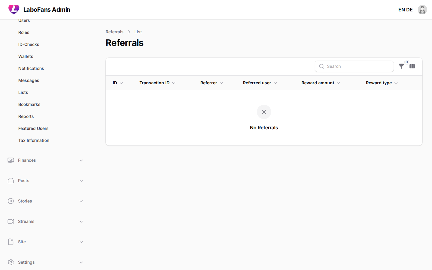 Referrals screenshot