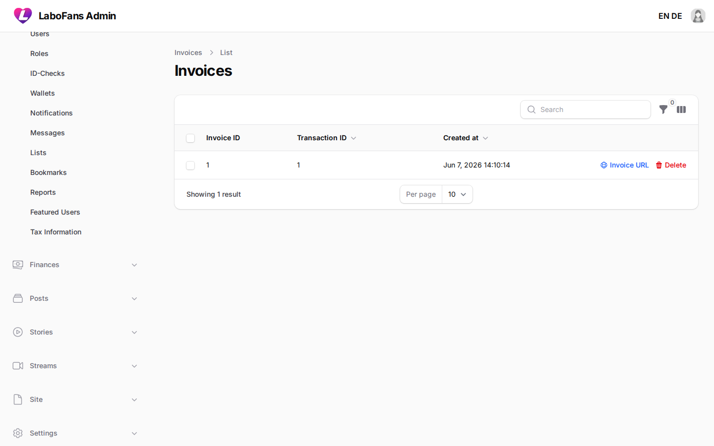 Invoices screenshot