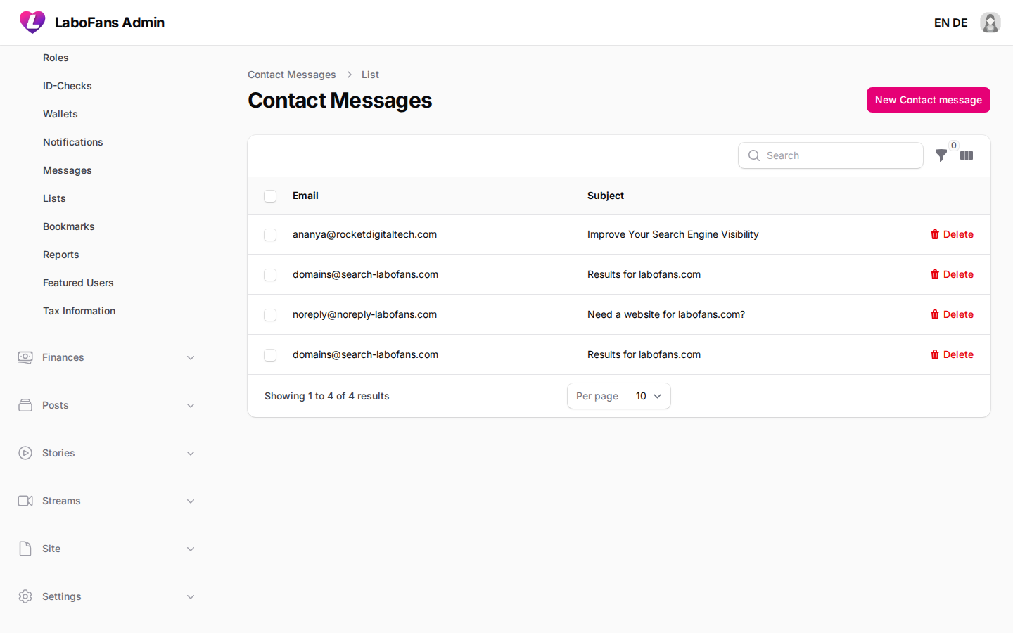 Contact Messages screenshot