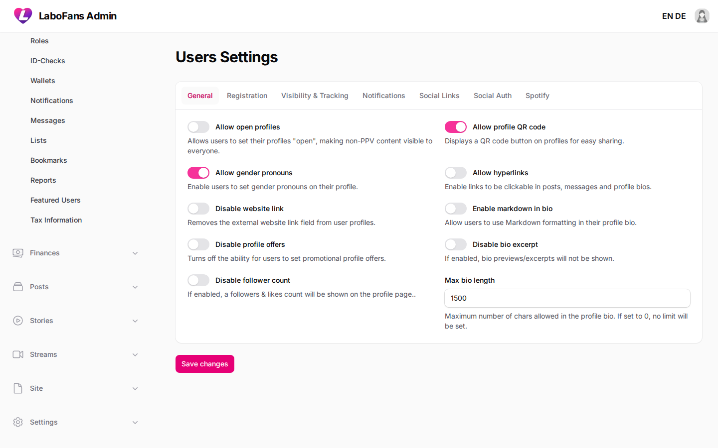 Users screenshot
