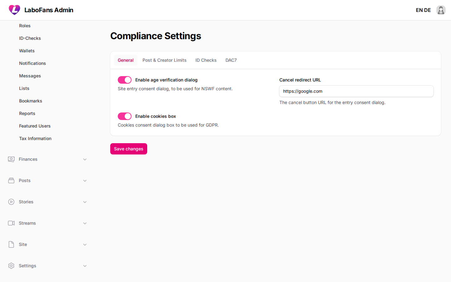 Compliance screenshot