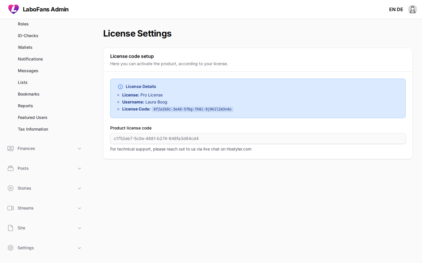 License screenshot